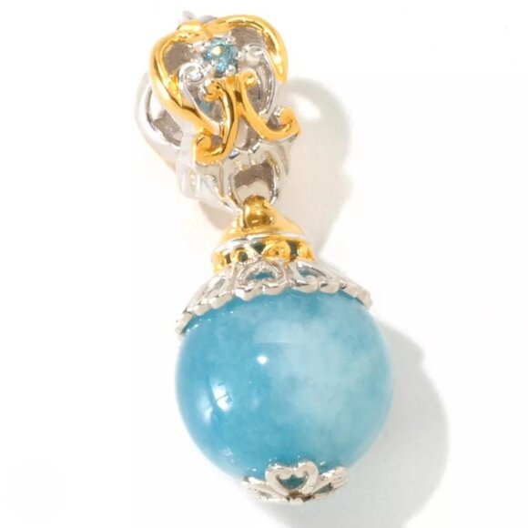 Michael Valitutti Gems en Vogue aquamarine zircon pendant charm 925 silver 18k - Picture 2 of 6